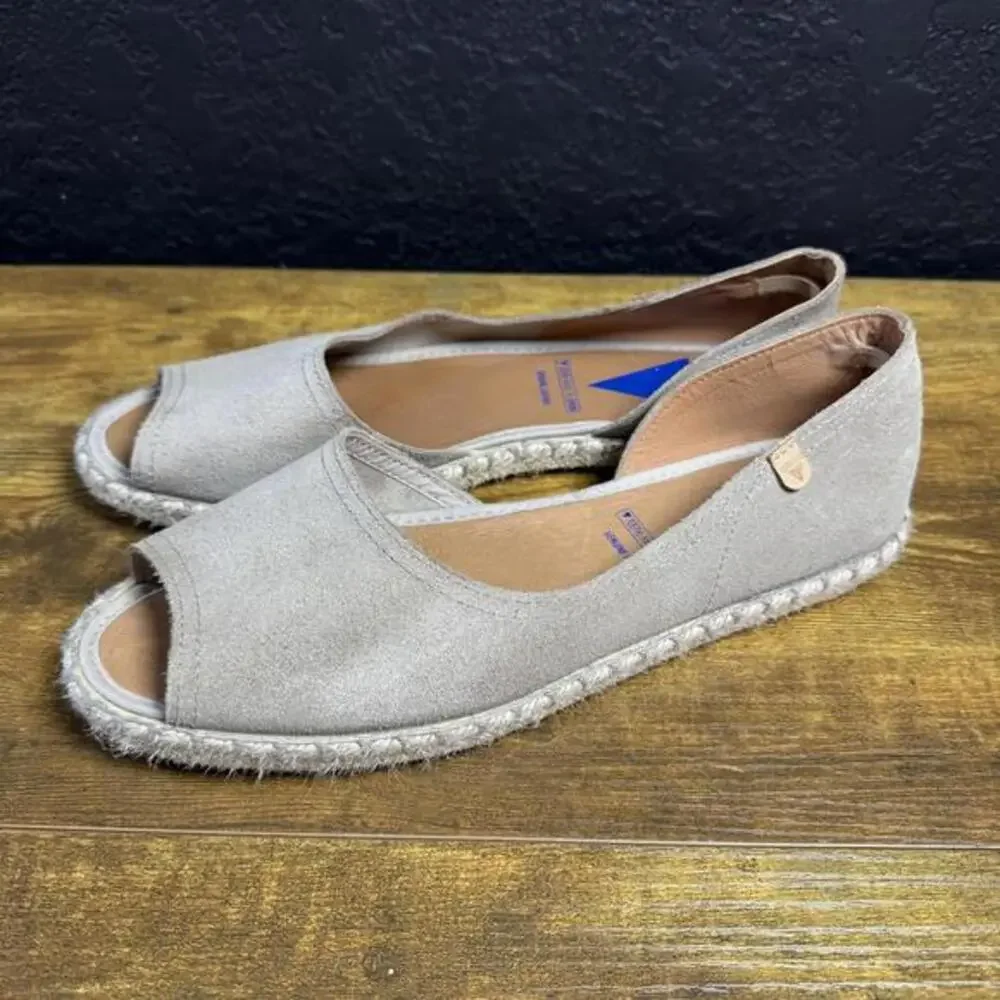 Verbenas Carmen Gray Genuine Suede Espadrille Peep Toe‎ Sandals Womens Size 41